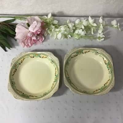 A J Wilkinson Royal Staffordshire Honeyglaze Green Floral Pattern Desert Bowls (x 2)