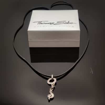 THOMAS SABO 80cm Cord Necklace With Silver Clasp Featuring 925 Silver Thomas Sabo Charm Holder With Music Cleft Drop