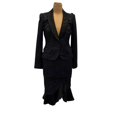 Moss and Spy Jacquard Skirt Suit Size 10 Black Cotton blend