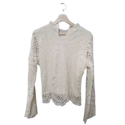 Ultra Pink Women's Size L Long Sleeve Top / V-Neck Top Cream 