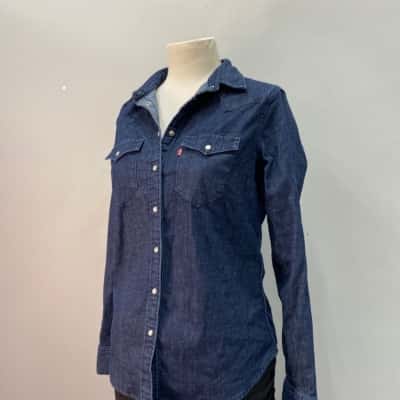 Levi Strauss & Co. Womens  Size S Stretch Denim Long Sleeve Shirt Blue 