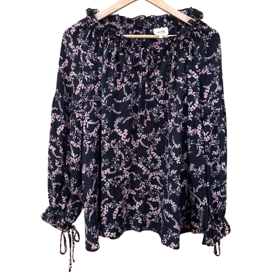 Seed Heritage Black/Pink Floral Ruffled Blouse Size 8