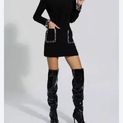 Karina Womens  Size 12 / 14 Long Sleeve Dress / Mini Dress Black  