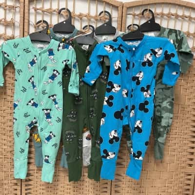 Set of 6 Bonds Zip Wondersuit 6-12months Jumpsuit Onesie Toddler Mickey Mouse Toystory Disney Pirates Camo Kids Boys 