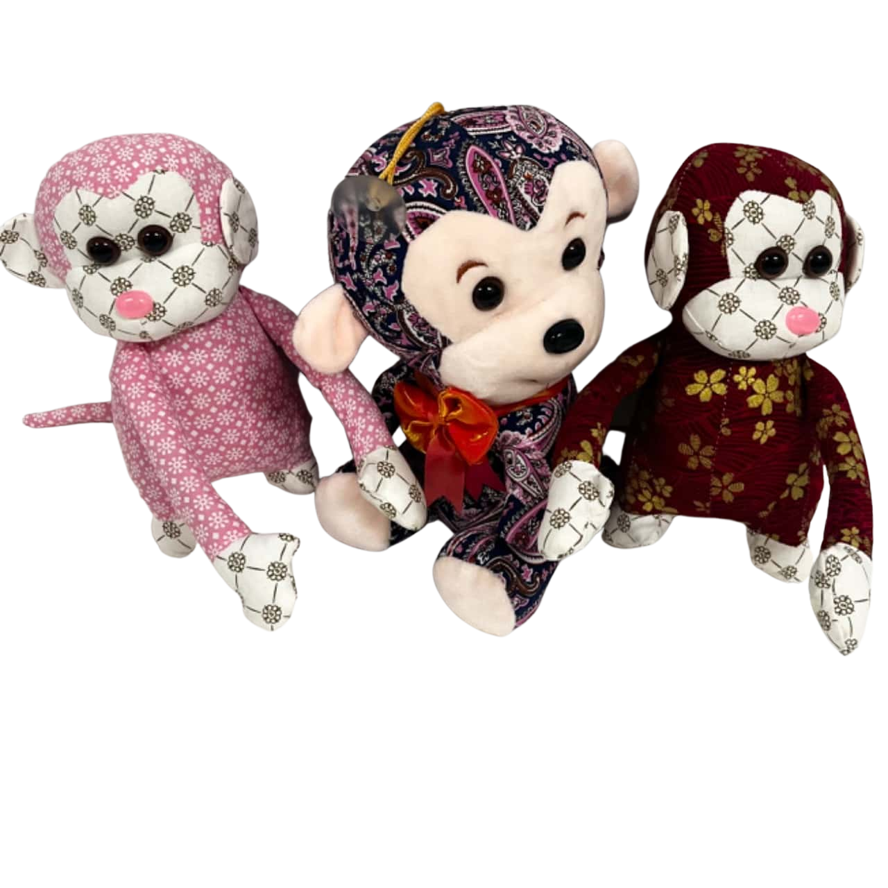 3x brightly coloured fabric monkeys -so cute-great for Xmas stocking