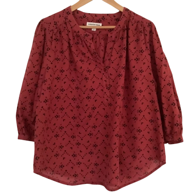Country Road.   Burgandy Print Blouse.    Size XL 