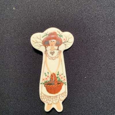Retro Plastic or Resin Hand-painted Folk Art Brooch
