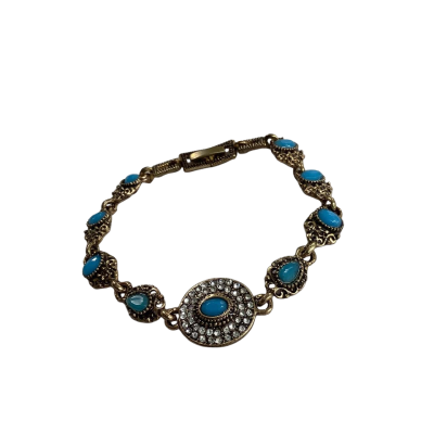 Vintage Style Gold-tone Bracelet with Turquoise Cabochons