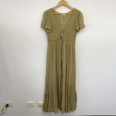 Ghanda Tarragon Austin Short Sleeve Maxi Dress  Size S 