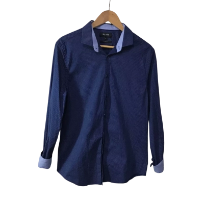 Blaq Mens Size 41 Navy Blue / Pale Blue Pattern Slim Fit Long Sleeve Shirt 