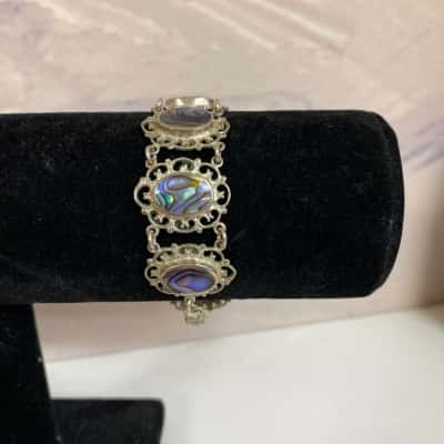 Vintage Silver Tone Bracelet with Abalone Inlay