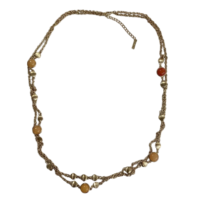 Basque Gold-Tone Double Layer Necklace with Peach & Coral Accents