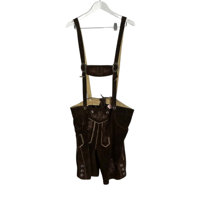  Mens Lederhosen  Size L (56) Brown with beige detail stitching