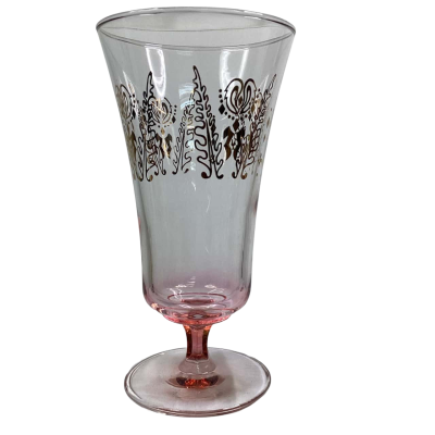 Crown corning 8 pink stemmed glasses with gold gilt design