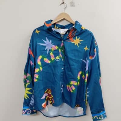 Iris Maxi Multi Colour Pattern Long Sleeve Shirt Size 8 BNWT