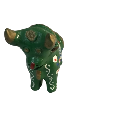 Green Patterned Bull Figure Approx 10 x 9 cm