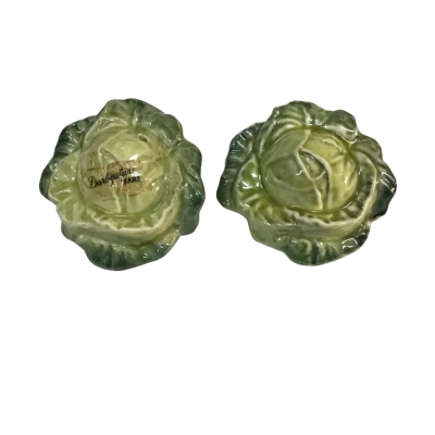 Vintage Derbyshire Pottery Pepper  and Salt Shakers Green Lettuce 