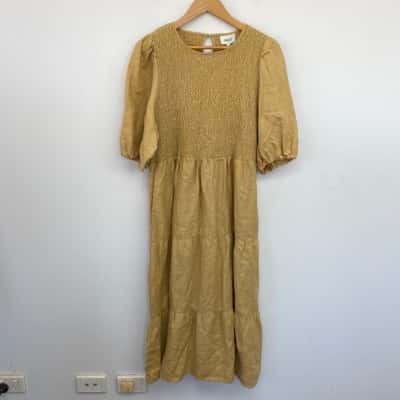 Seed Heritage Fawn Linen Short SLeeve Midi Dress Size 16 