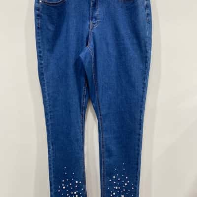 beme Womens  Size 14 Mid Rise Jeans / Slim Fit Jeans / Stretch Jeans Blue / Pearl / Pink  