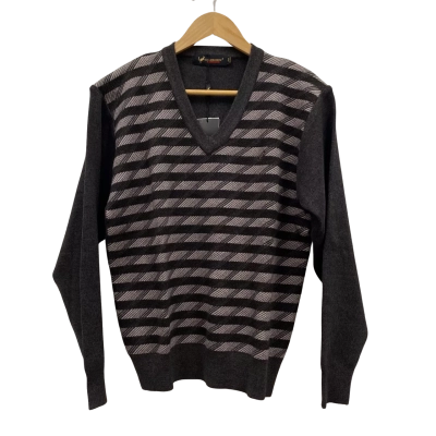 Golddaishu Mens Size 105 Wool Blend V-Neck Jumper Grey / Striped BNWT