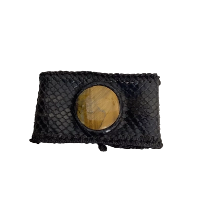Vintage Womens Snake Skin and Tigers Eye Cuff Bracelet 