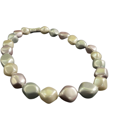  Chunky silver tone tri colour Beaded Necklace Pearl / Silver 