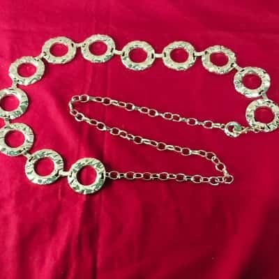  Women's Belt Vintage Golden Tone Hammered Circle Link Chain Belt