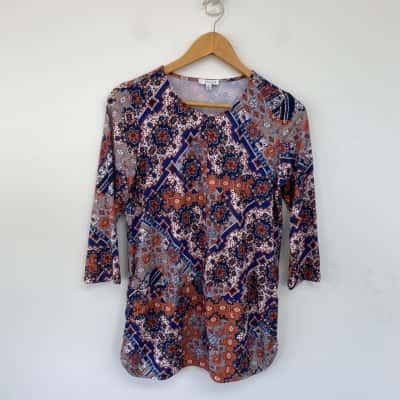 W-Lane blue Orange Pattern Long Sleeve Top  Size XS