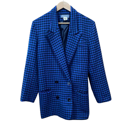 Perri Cutten Navy Houndstooth Pattern Wool Blazer Size 12