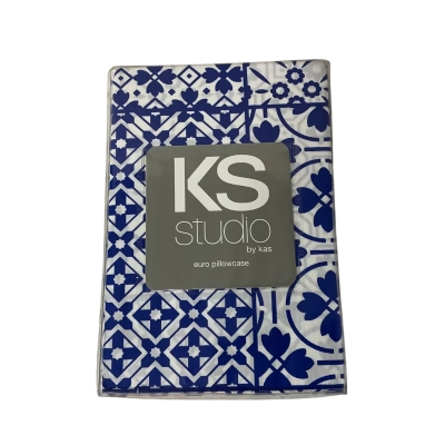 KS Studio White / Blue Pattern "Alena" Euro Pillowcase (new)