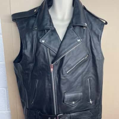  Rideract Mens  Size L Leather Vest Jacket Black  
