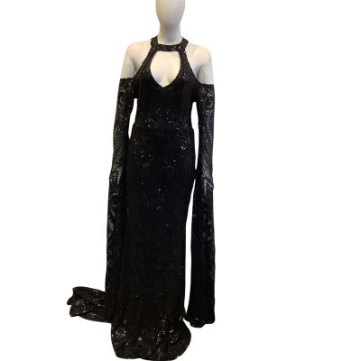 A & N Luxe Label  Women's Brand Size XL Long Sleeved Sequined Gown Black 