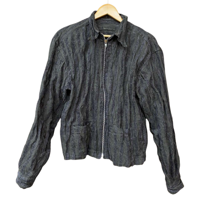  Vintage Nigel Curtiss Mens Size M Blue/Charcoal Striped Zip Up Shirt Jacket 