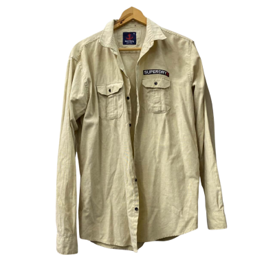 Superdry Mens Size XL Long Sleeve Button Up Shirt Beige 