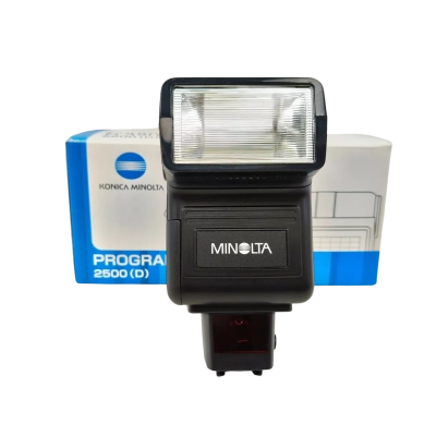 Konica Minolta Program Flash 2500 (D) In Box With Instruction Booklet - Electronic Flash For Konica Minolta Camera Systems. Tested With Batteries (4 AA Cells) Installed & Fires Up & Charges Quite Rapidly  (cameras)