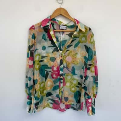 RUNAWAY Tropical Chi Chi Long Sleeve Blouse Shirt  Size 12 / L 