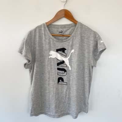 Puma Grey Pattern Sport Short SLeeve T-shirt Top Size M 