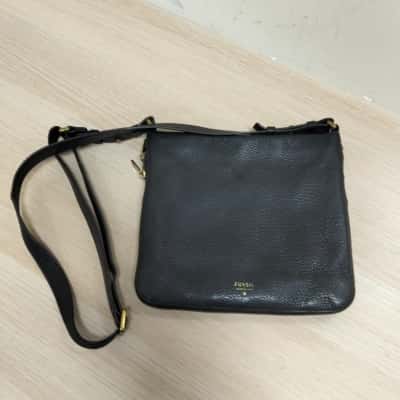 Fossil Womens Black Leather Preston Crossbody Bag VGUC