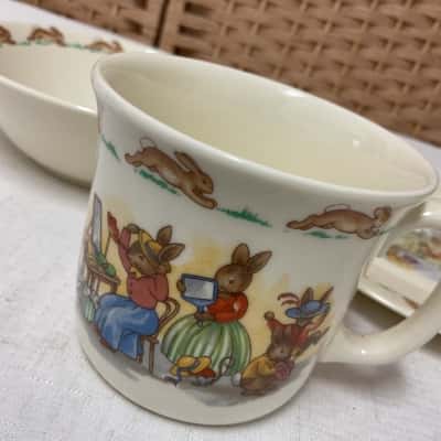 Vintage 3 Pc Set BUNNYKINS Kids ROYAL DOULTON Cup, Bowl & Plate