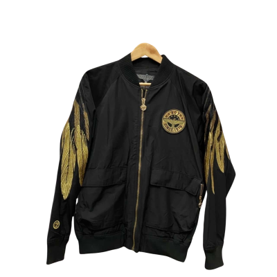 Boy London Korea Label Mens Unisex Size Large Bomber Jacket Black Logo Gold Wings Statement Piece Festival Wear 