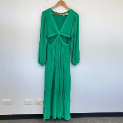 Showpo Green Long Sleeve Cut Out Side Split Maxi Dress  Size 10 