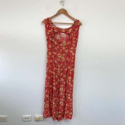 Rollas Red Floral Sleeveless Wrap Midi Dress  Size 12 