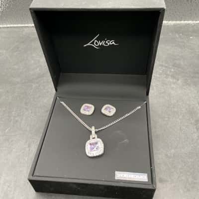 Lovisa Silvertone and Purple Necklace and Earrings Set