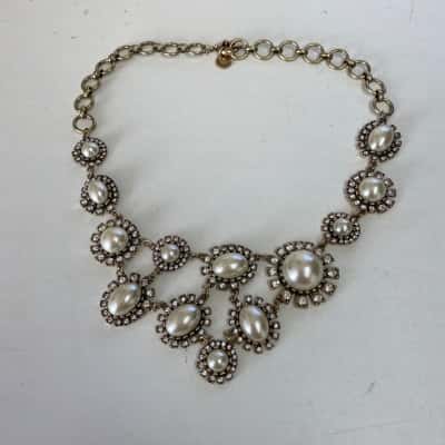 Witchery Faux Pearl Gold-Tone Mixed Metal Crystal Statement Necklace 