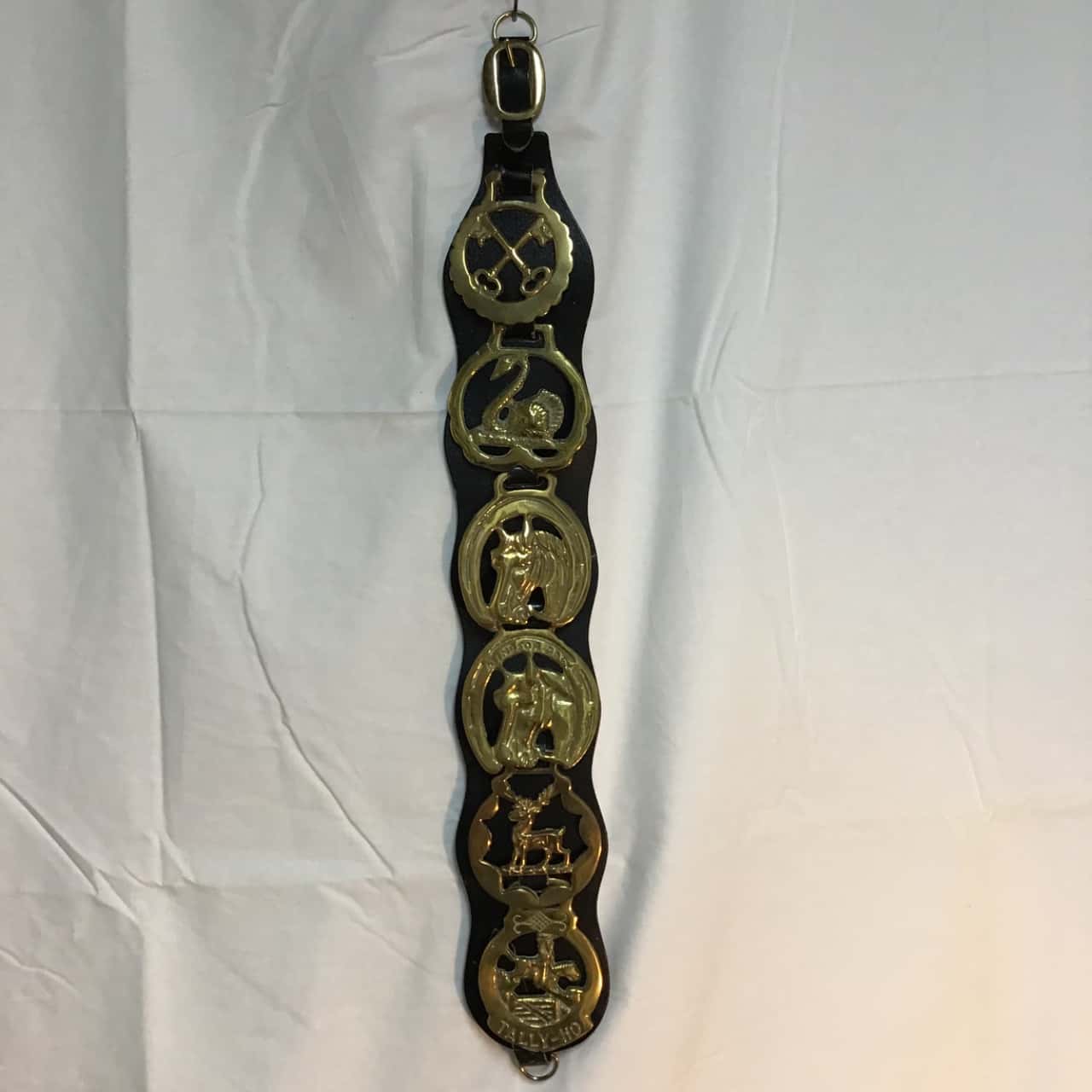 Vintage 23 Horses Harness Brasses On Leather Strap