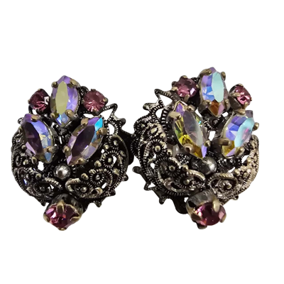  Womens Vintage Rhinestone Irridescent Earrings 