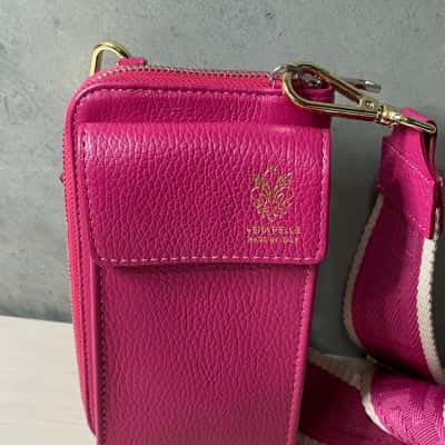 Vera Pelle Hot Pink Leather Crossbody Bag