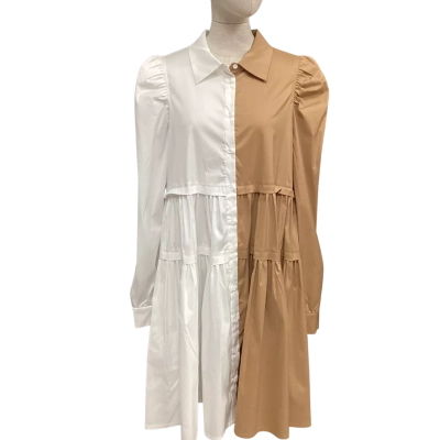  Munthe  Size 42 Long Sleeve Two Tone Dress Beige / White 