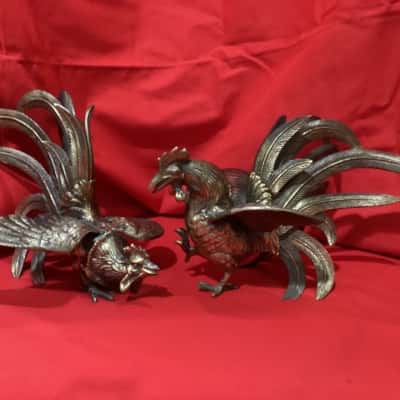 Vintage Brass Fighting Rooster Figurines