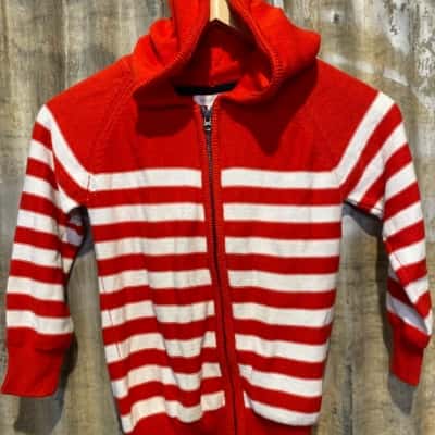 Pumpkin Patch Kids  Size 5 Red / White  Reverse Stripe Hooded Knit Jumper